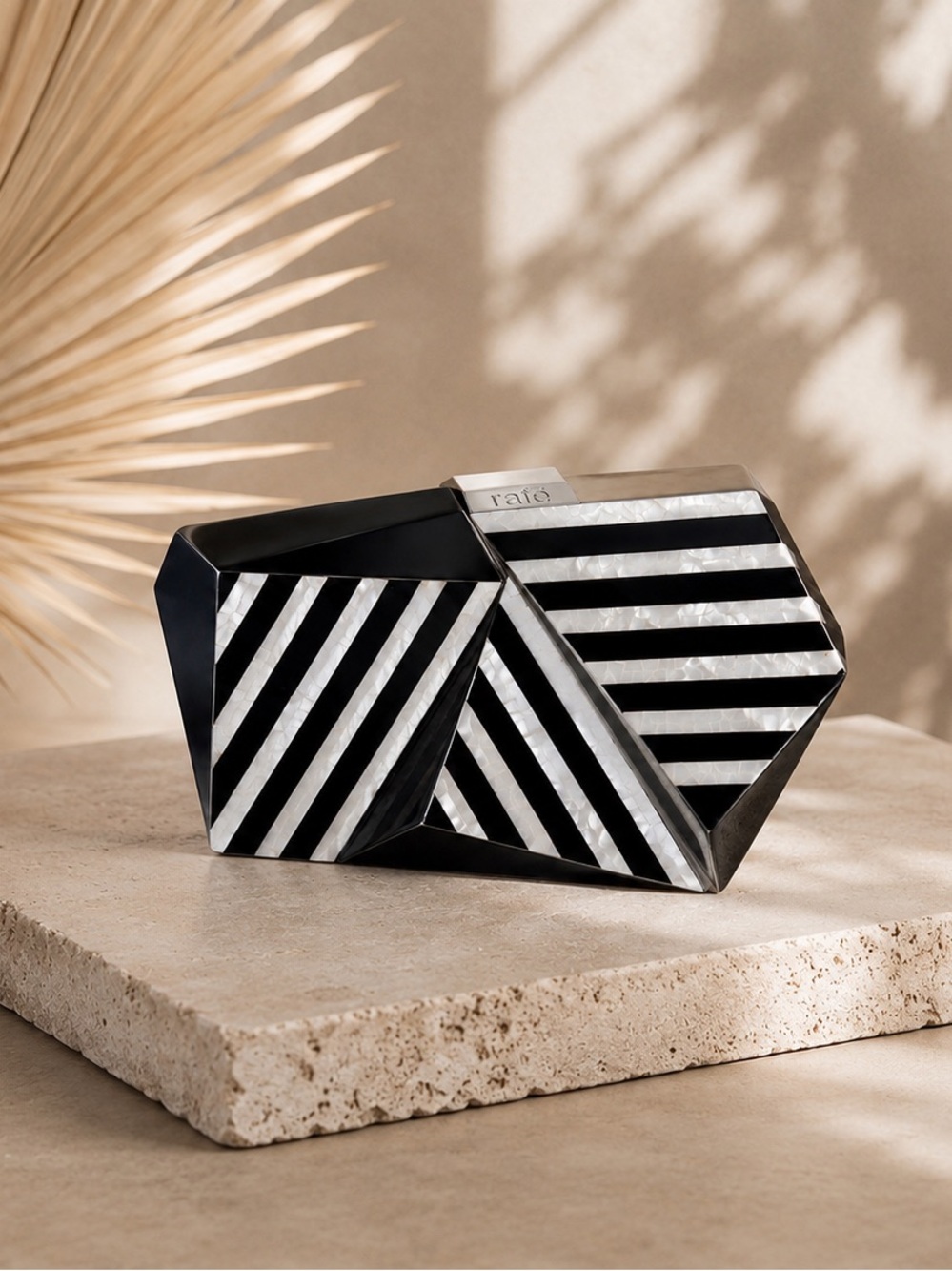 🔹 EUC Rafé New York Mother of Pearl Geometric Minaudière Clutch Bag Purse